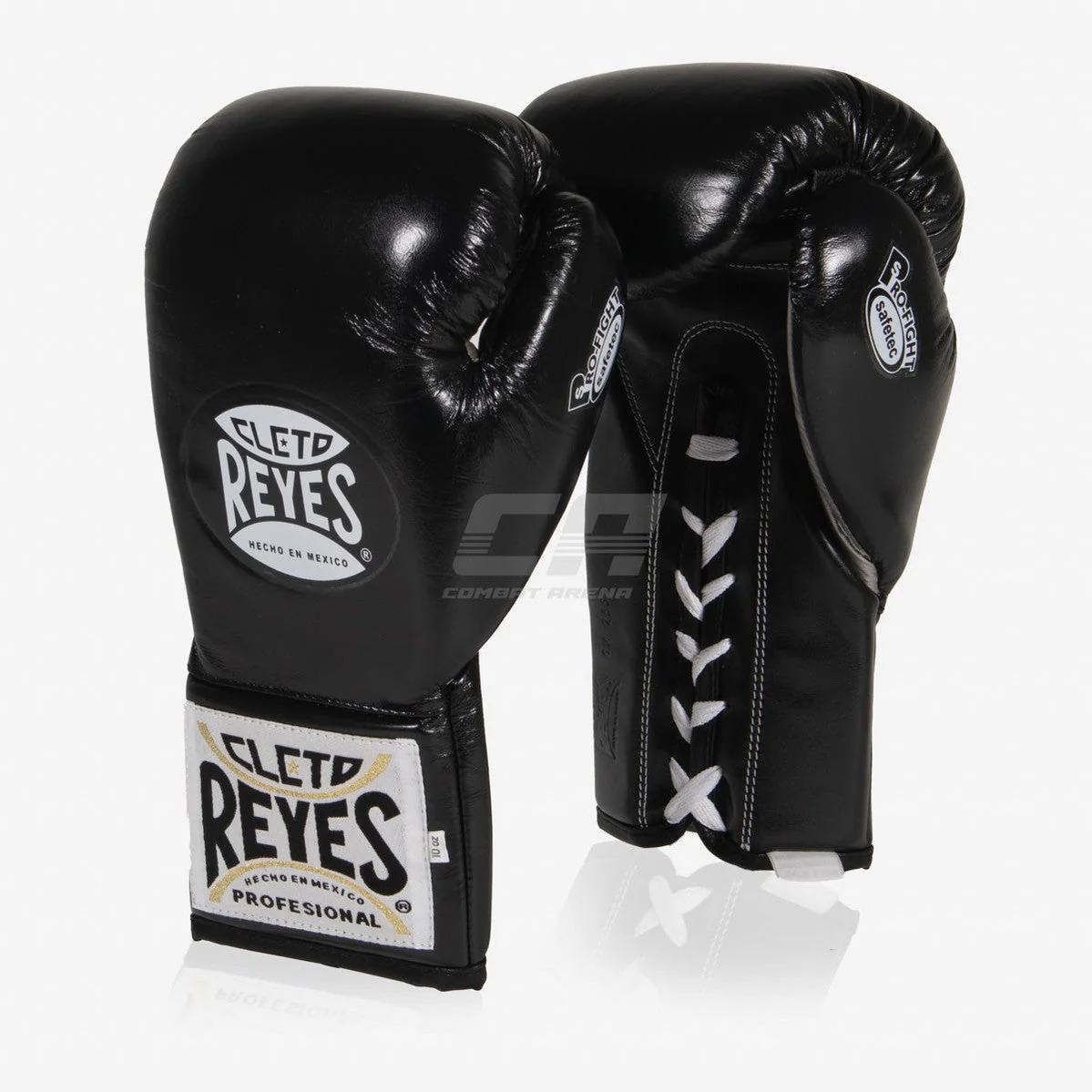 Guantes de boxeo Cleto Reyes Safetec CB4 Negro-plata con cordones 