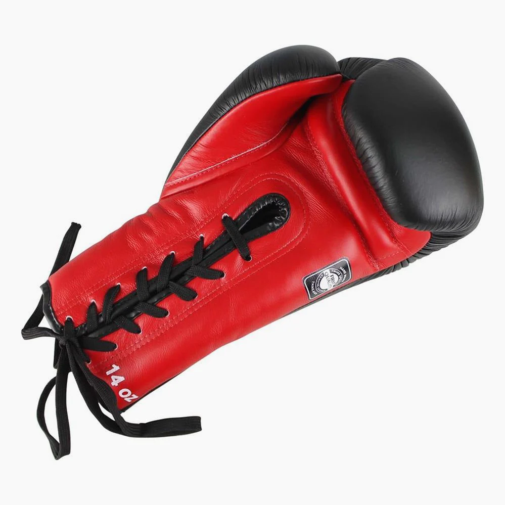 Guantes Muay Thai Twins Special BGLL-1 Negro-Rojo con cordones  - Image 4