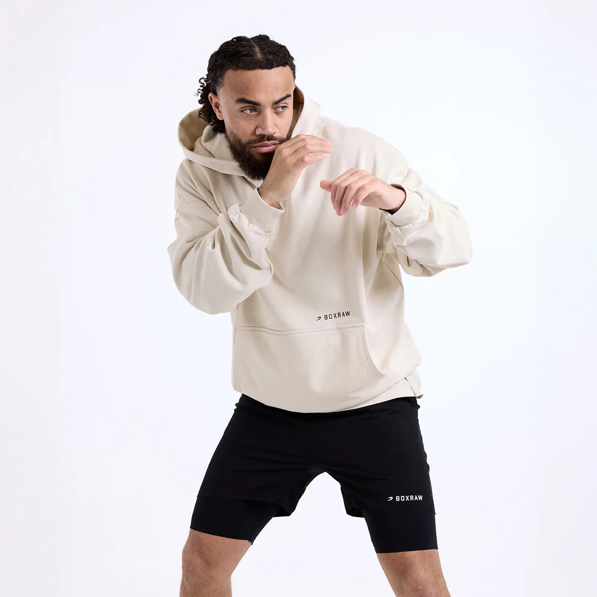 Sudadera Boxraw Sparring Club Oversize con capucha Beige - Image 3